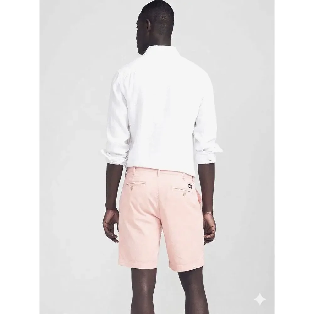 Faherty Malibu Linen Cotton Chino Shorts 42 Summer Pink Flat Front